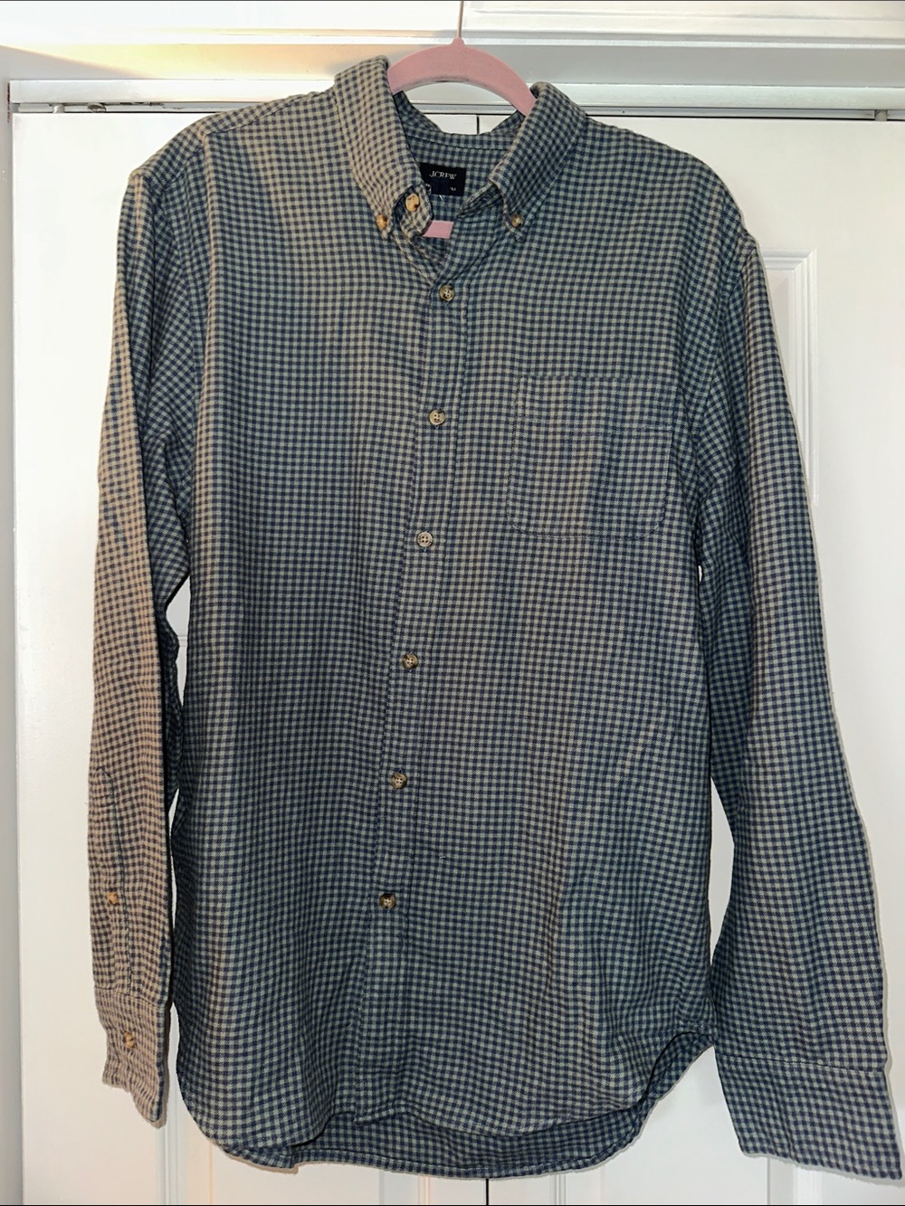 J. Crew Men's Blue and Green Mini Gingham Button-Down Shirt